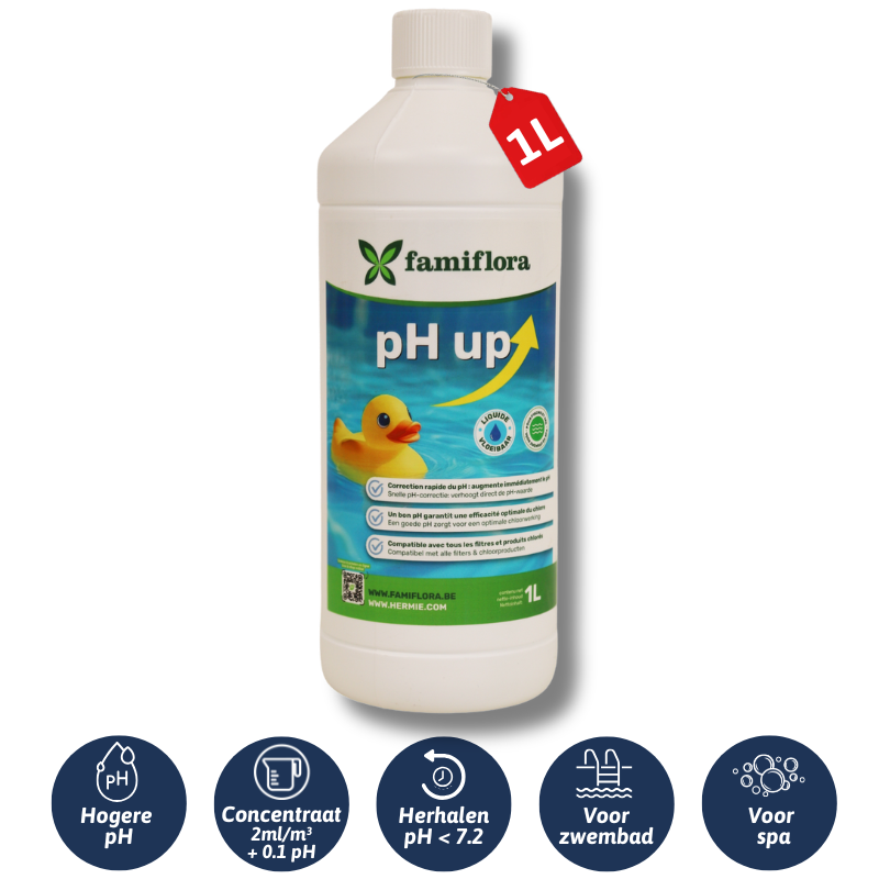 Famiflora pH up vloeibaar 1L - verhoogt de pH-waarde van je zwembad of spa!