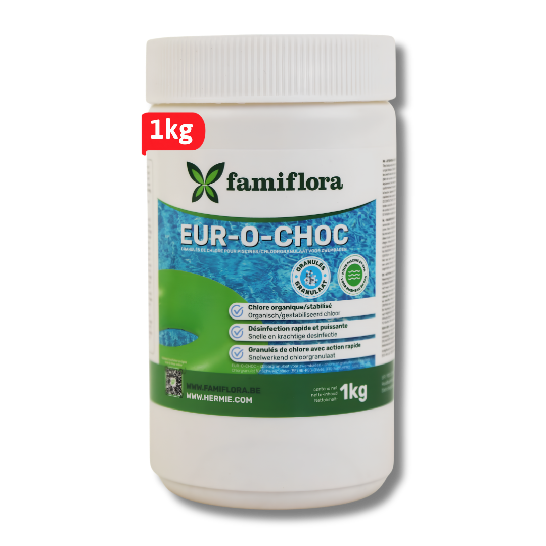 Famiflora Eur-O-Choc  snelwerkend organisch chloorgranulaat 1kg - gestabiliseerd chloor