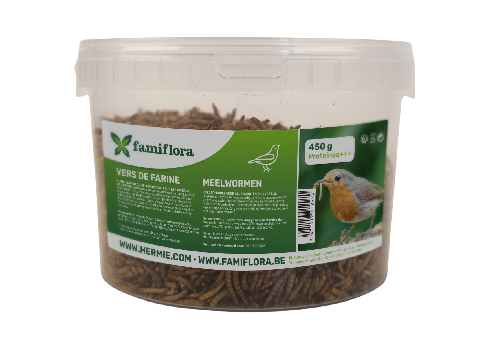 Famiflora gedroogde meelwormen 450 g = ± 2,7L in hersluitbare emmer - voor tuinvogels
