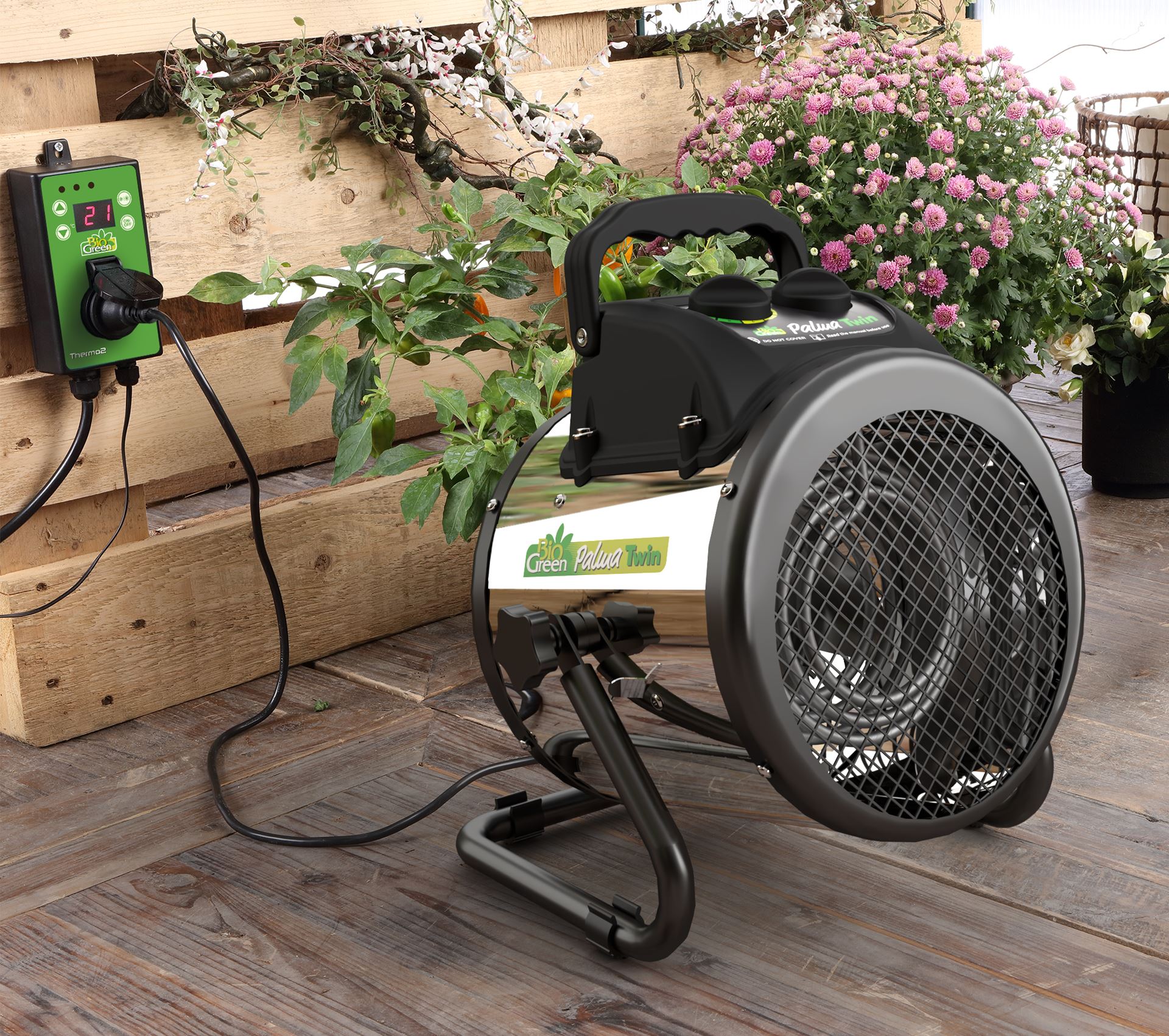 BioGreen fan heater Palma Twin with manual thermostat - for heating & air circulation in your greenhouse (up to 12m²) Elektrische-luchtverhitter-Palma-TWIN-handmatige-thermostaat-