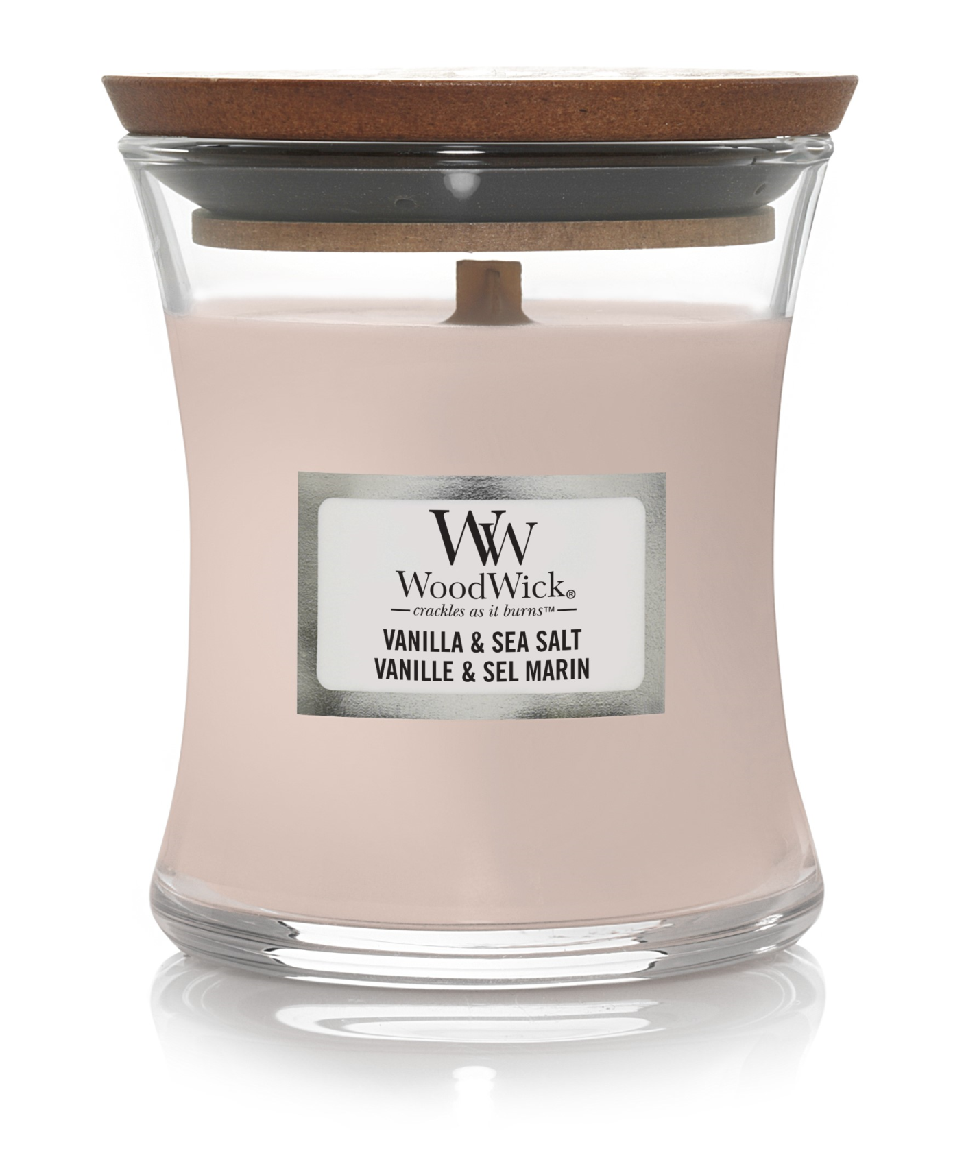 Bougie parfumée WoodWick - Sablier moyen - Vanille et sel de mer