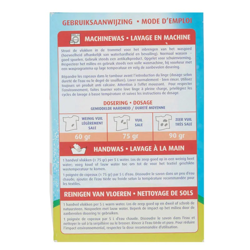 Blan marseille soap flakes 850 grams - For 12 washes - Without dye, perfume and harmful additives