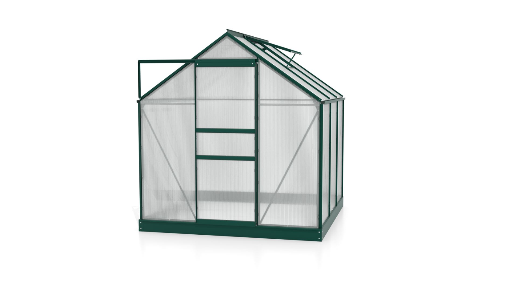 Vitavia Planet greenhouse 3.8m² with 6 mm polycarbonate - Dark green - With single sliding door (B61 cm) and foundation