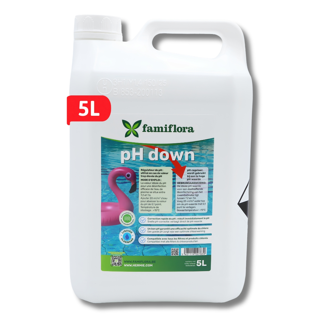 Famiflora pH down liquid 5L - abaisse le niveau de pH de votre piscine ou spa !