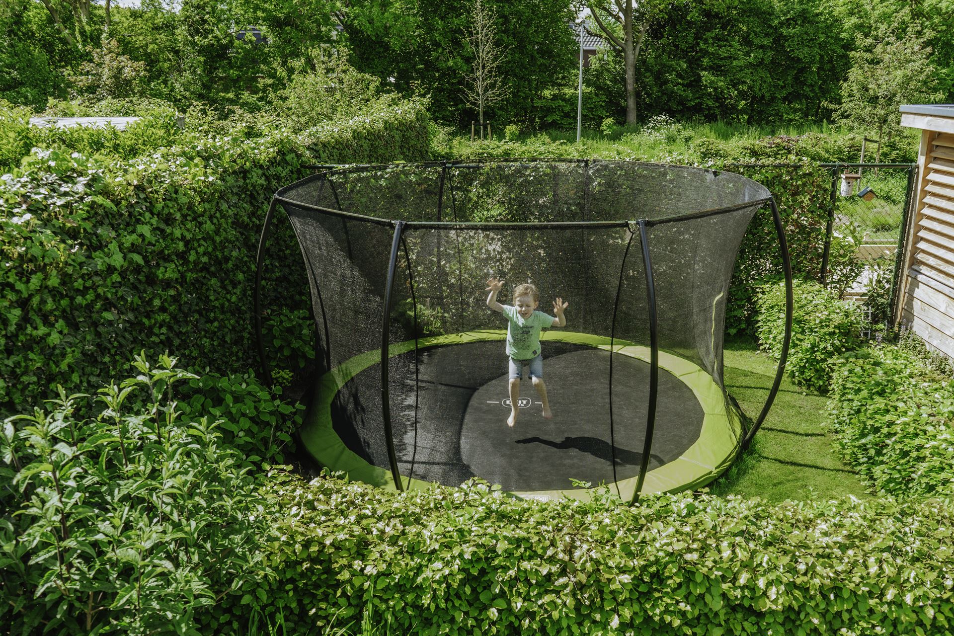 EXIT-Silhouette-inground-trampoline-366cm-met-veiligheidsnet-groen