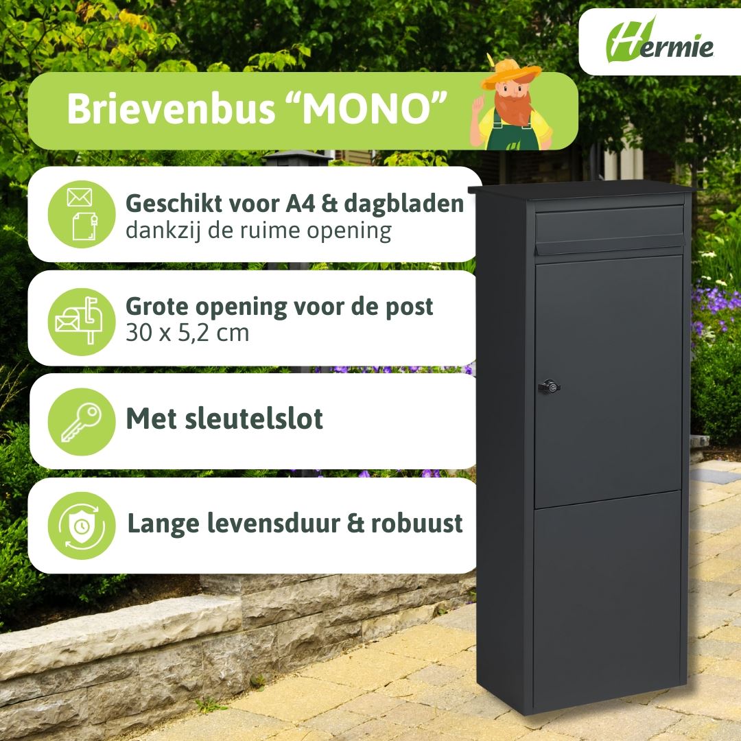 Staande-brievenbus-MONO-mat-zwart-met-sleutelslot