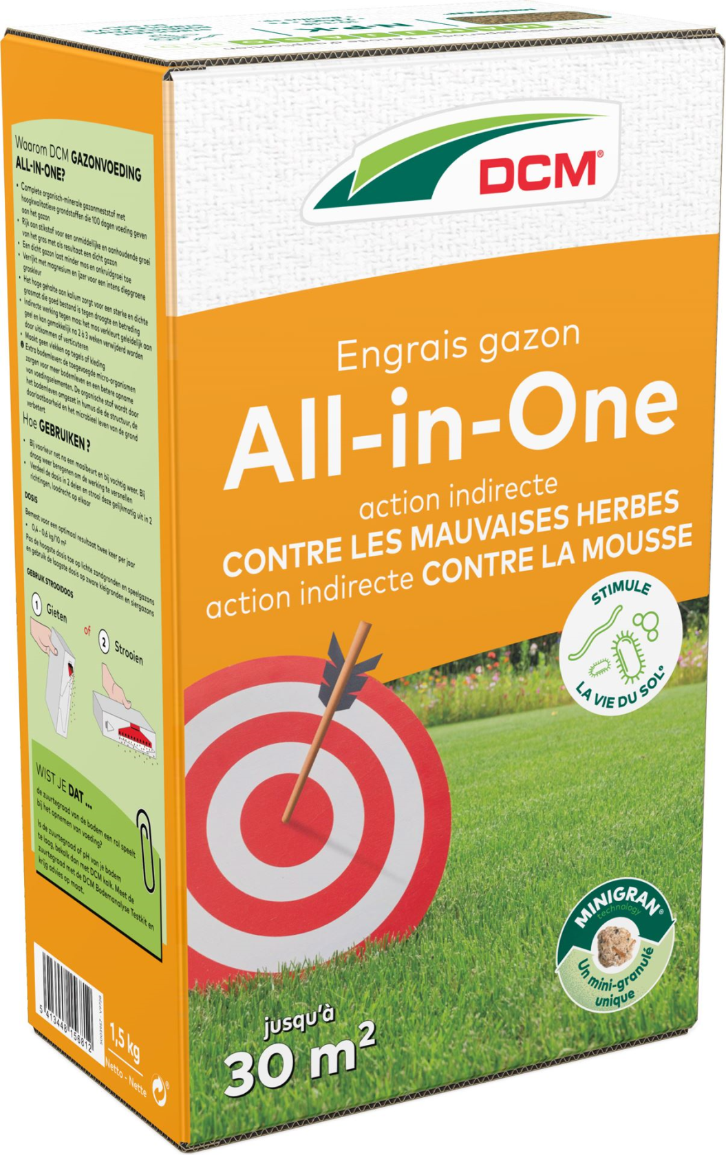 Engrais pour gazon DCM 1,5kg pour 30m² - Tout-en-un - Pour une belle pelouse verte