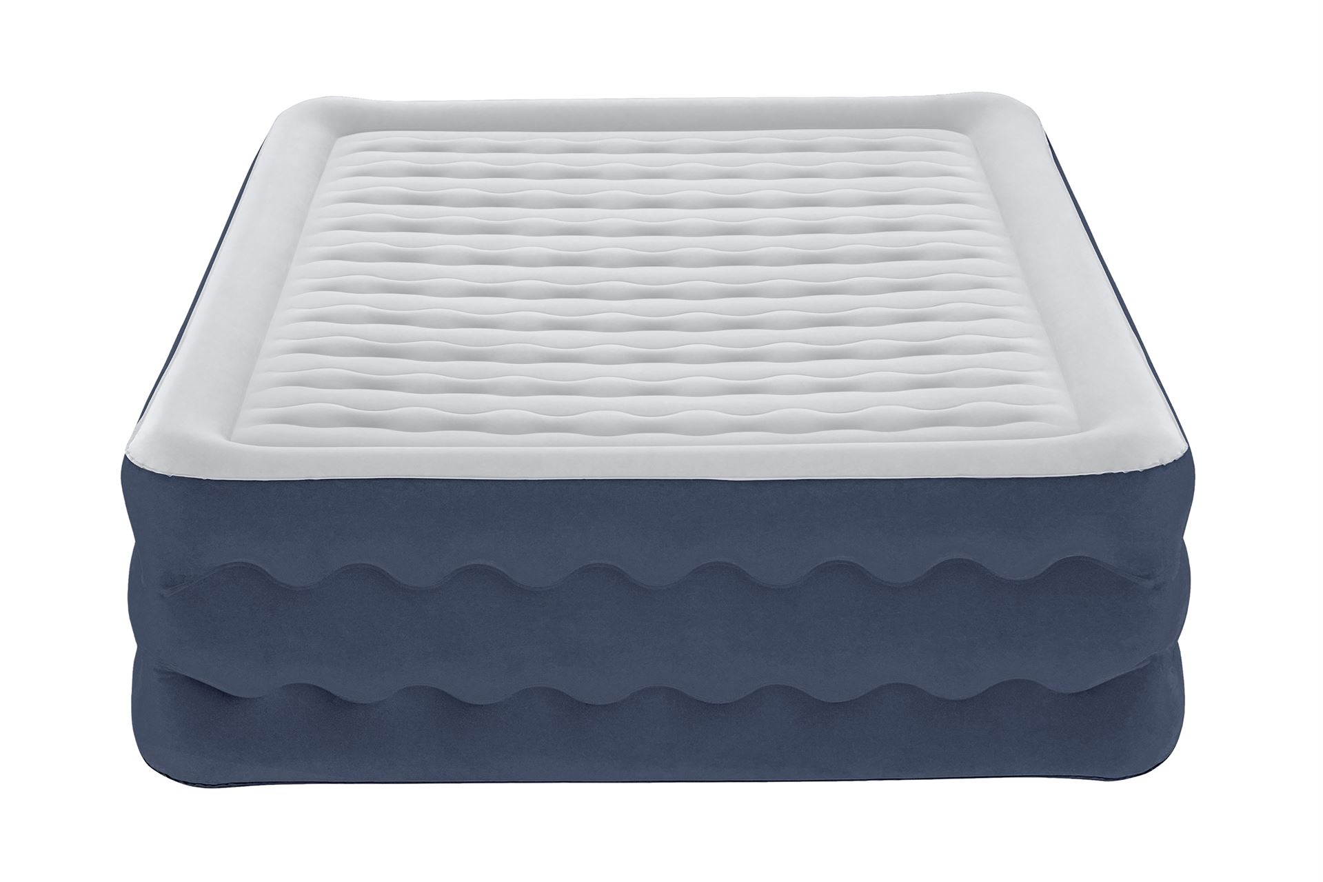 Bestway luchtbed 'Tritech Queen' - 203x152x51 cm - met zijkant, ingebouwde pomp - Luxe design blauw/wit Bestway-2-03m-x-1-52m-x-51cm-Tritech-Truleisure-Air-Mattress-Queen-Built-in-AC-pump