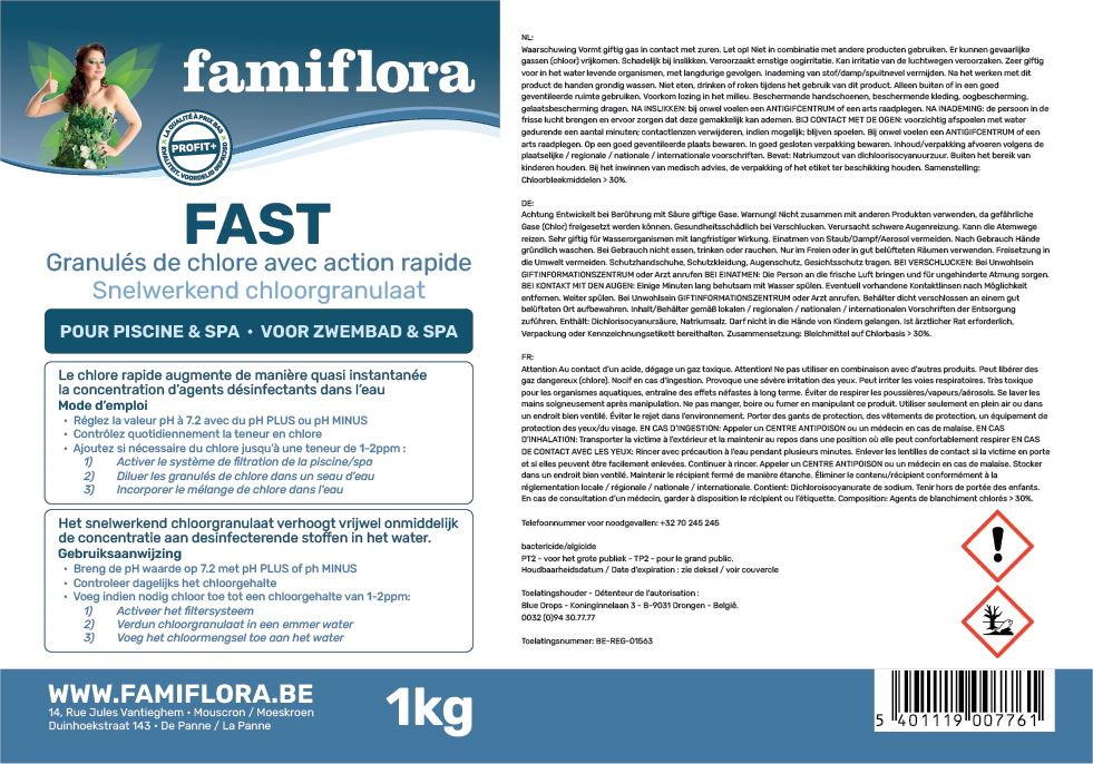 Famiflora Fast - fast-acting chlorine granules 1kg