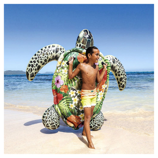 boy with turtle inflatable figure