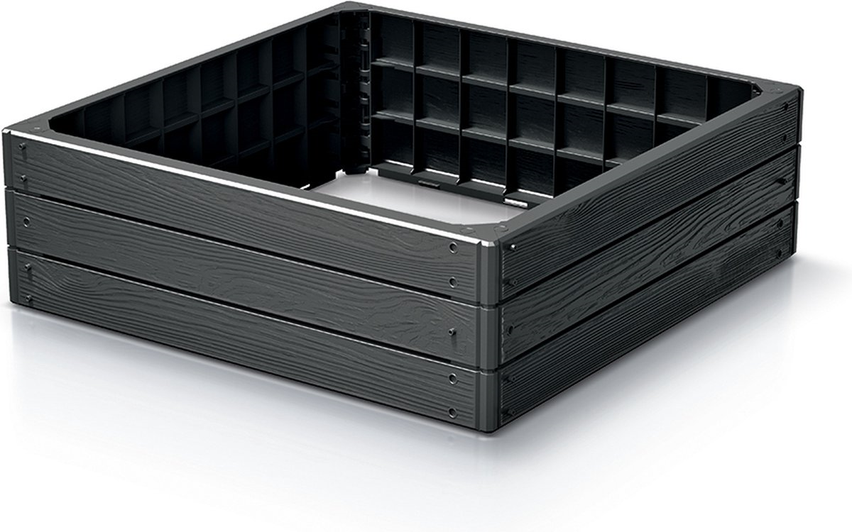Prosperplast Sommier de jardin Woody - Anthracite - 75,6 x 75,6 x 25 cm - Aspect bois