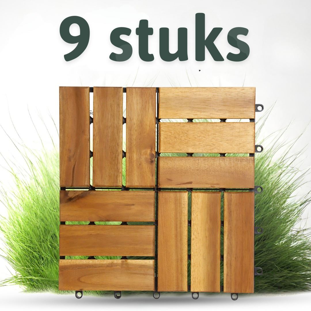 Wooden terrace tiles acacia 30x30cm - mosaic - light brown/natural - 9 pieces = 0.81m²