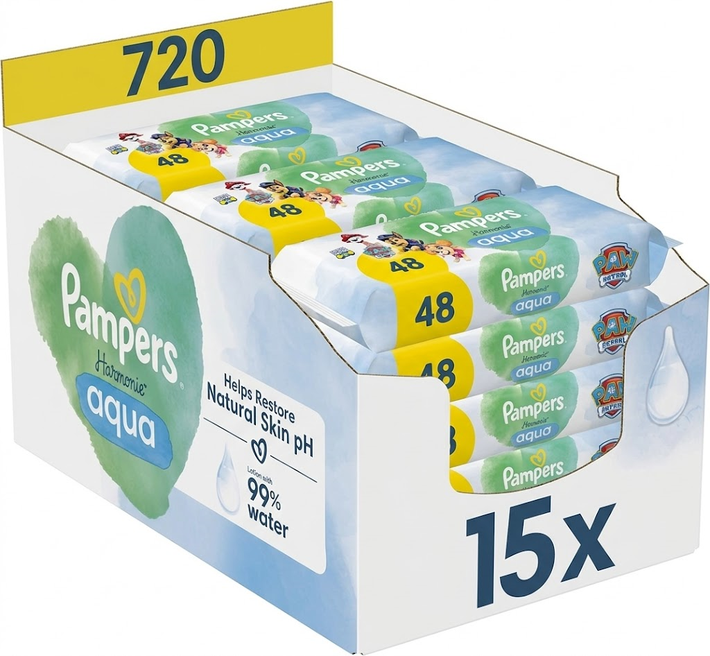 Pampers Harmonie Aqua babydoekjes 720 doekjes - 15 x 48st aqua - Paw Patrol