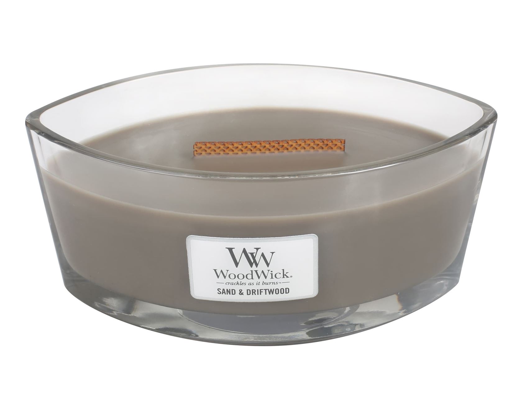 WoodWick - Ellipse HearthWick Flame geurkaars - Sand & Driftwood - Tot 50 branduren