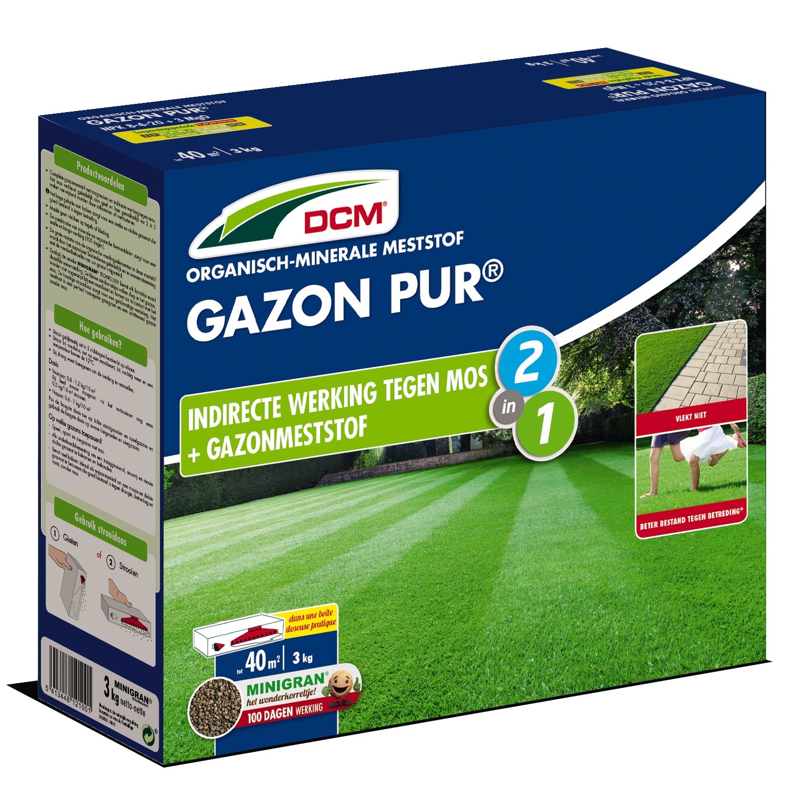 Gazonmeststof-Gazon-pur-2in1-3kg-Indirecte-werking-tegen-mos-NPK-8-4-20-3MgO