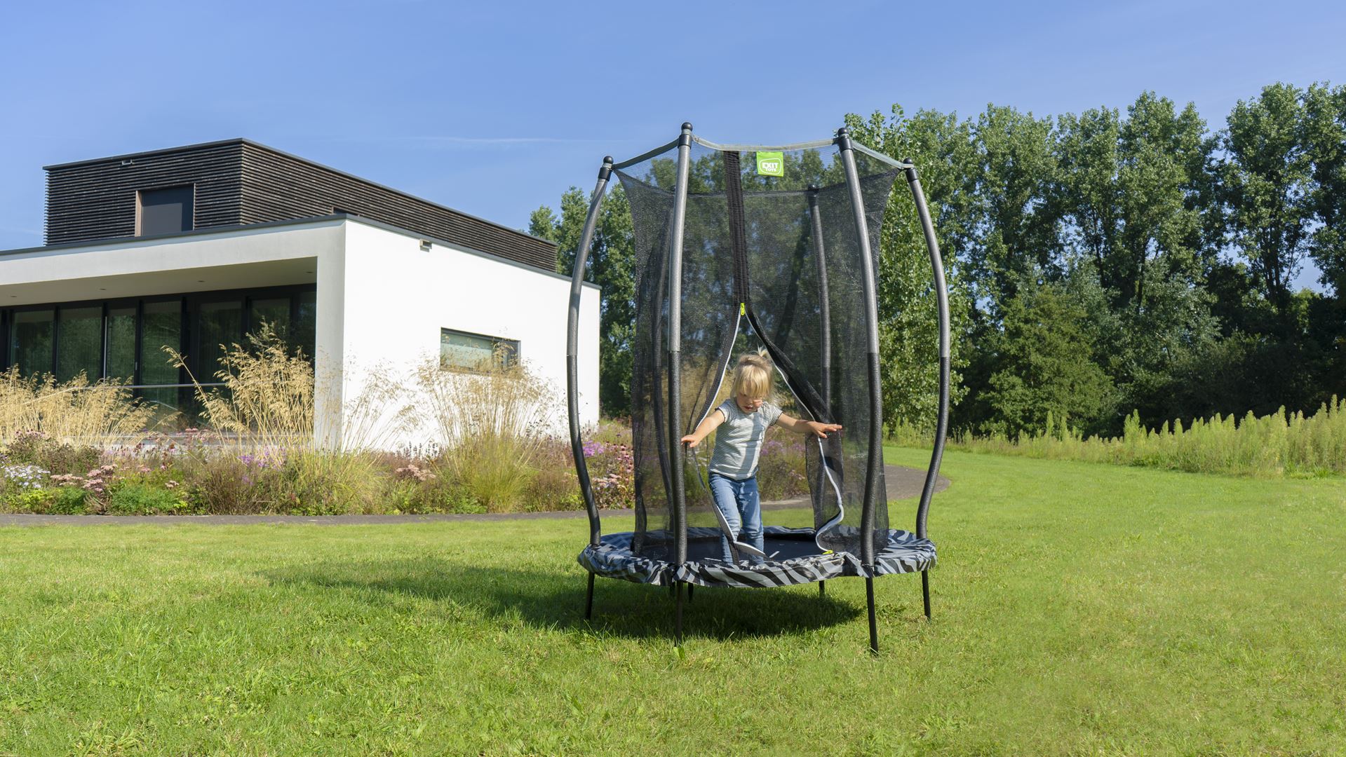 EXIT-Tiggy-junior-trampoline-met-veiligheidsnet-140cm-zwart-grijs