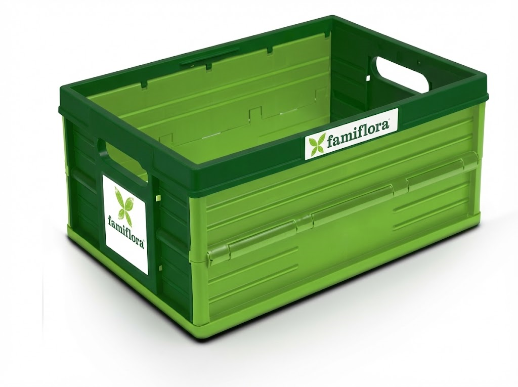 Famiflora Green Professional Folding Crate 32L - Extra Sturdy (30kg Carrying Capacity) - Collapsible Folding Box - Stackable & Space Saving - Green