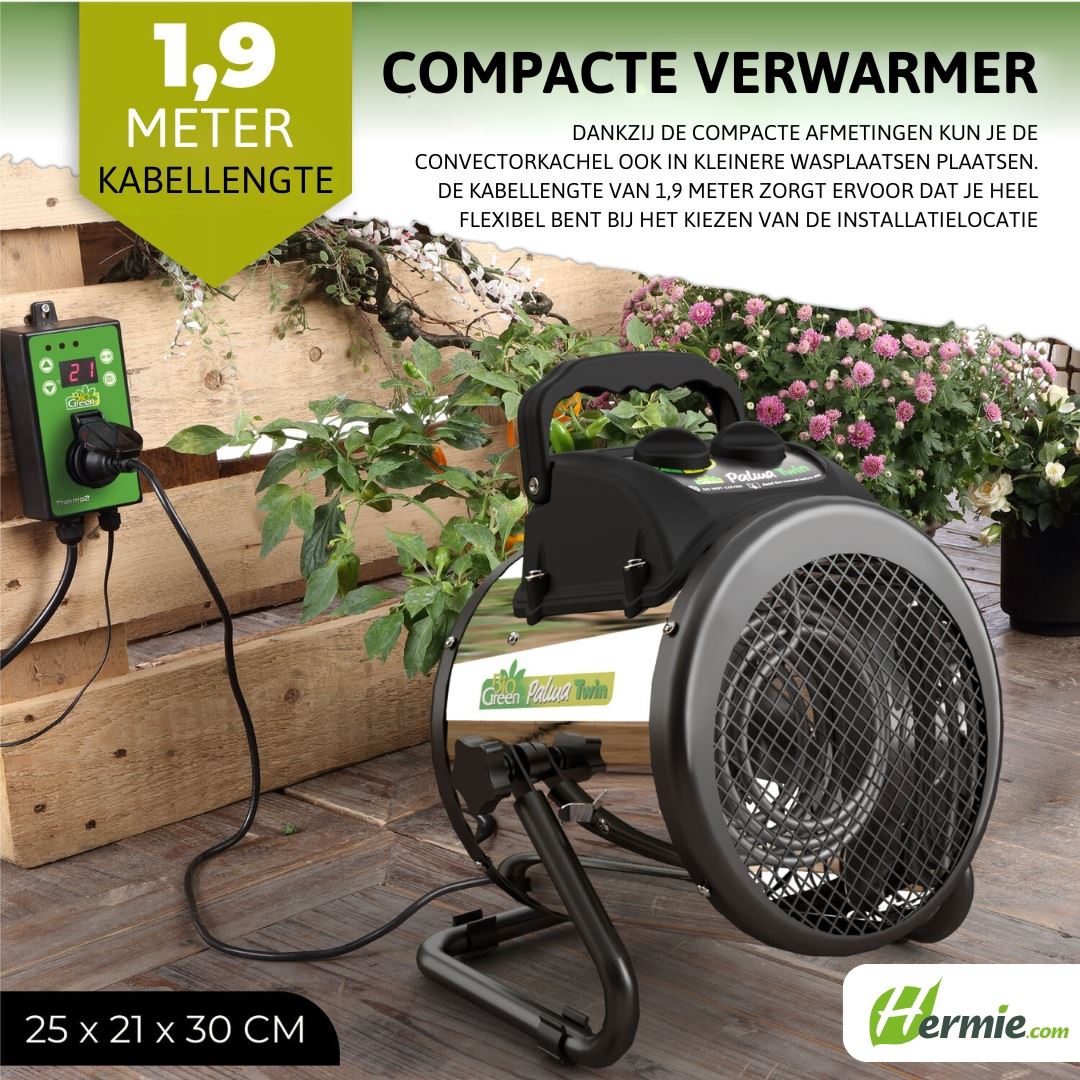 BioGreen fan heater Palma Twin with manual thermostat - for heating & air circulation in your greenhouse (up to 12m²) Elektrische-luchtverhitter-Palma-TWIN-handmatige-thermostaat-