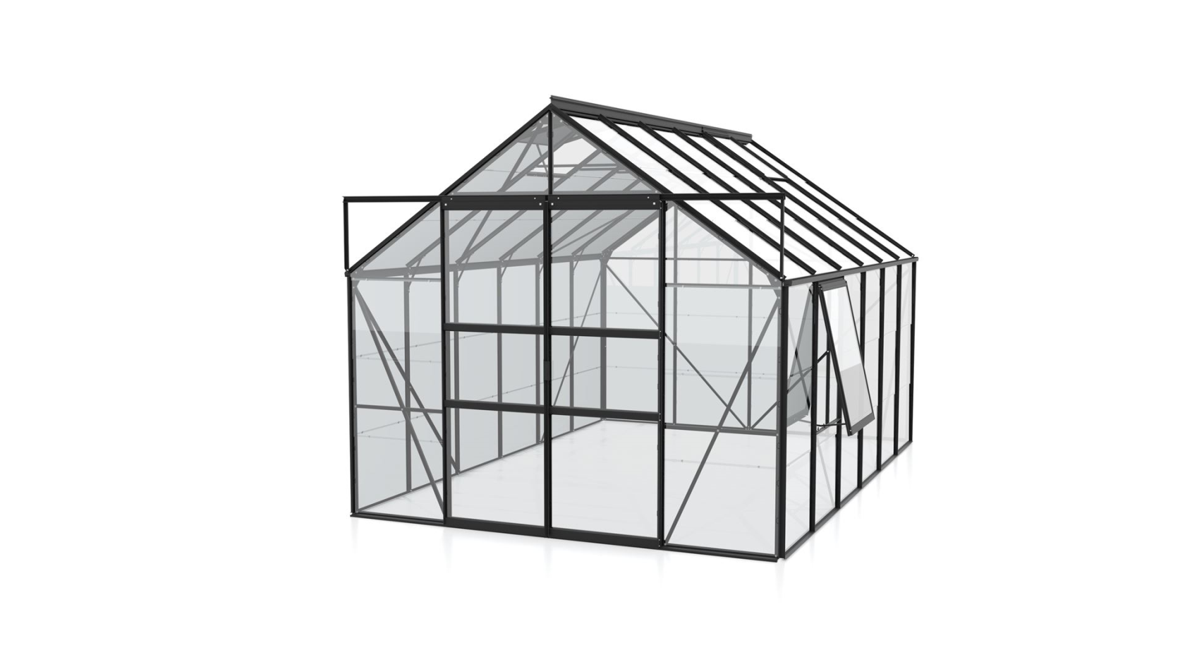 Vitavia Meridian 2 serre 9.9m² avec verre de sécurité - Noir - Avec double porte coulissante (L120 cm) et fondation