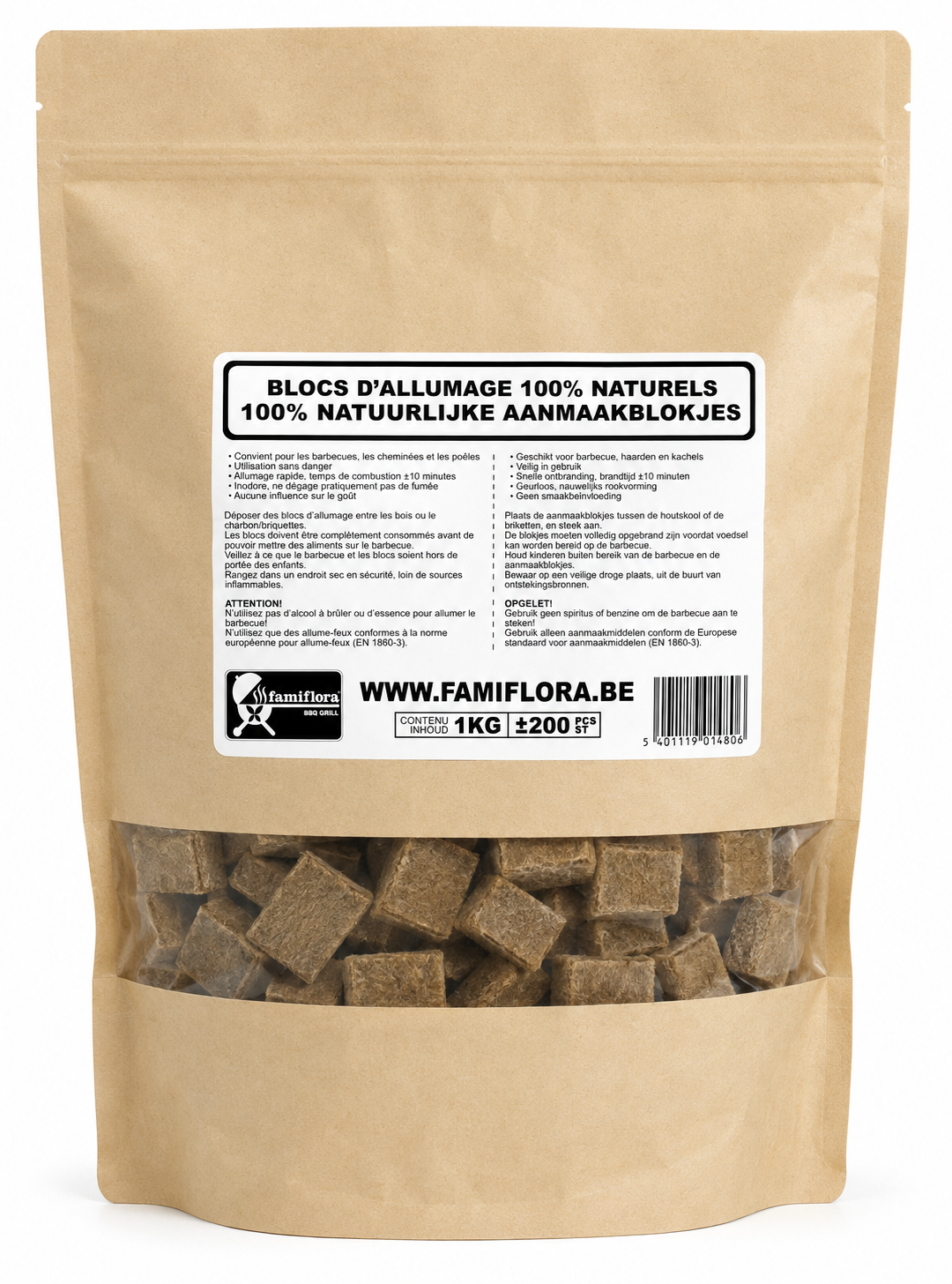 Famiflora Cubes d'éclairage Brun 1 kg (200 pcs) - Efficace et durable - Pour le feu et l'âtre