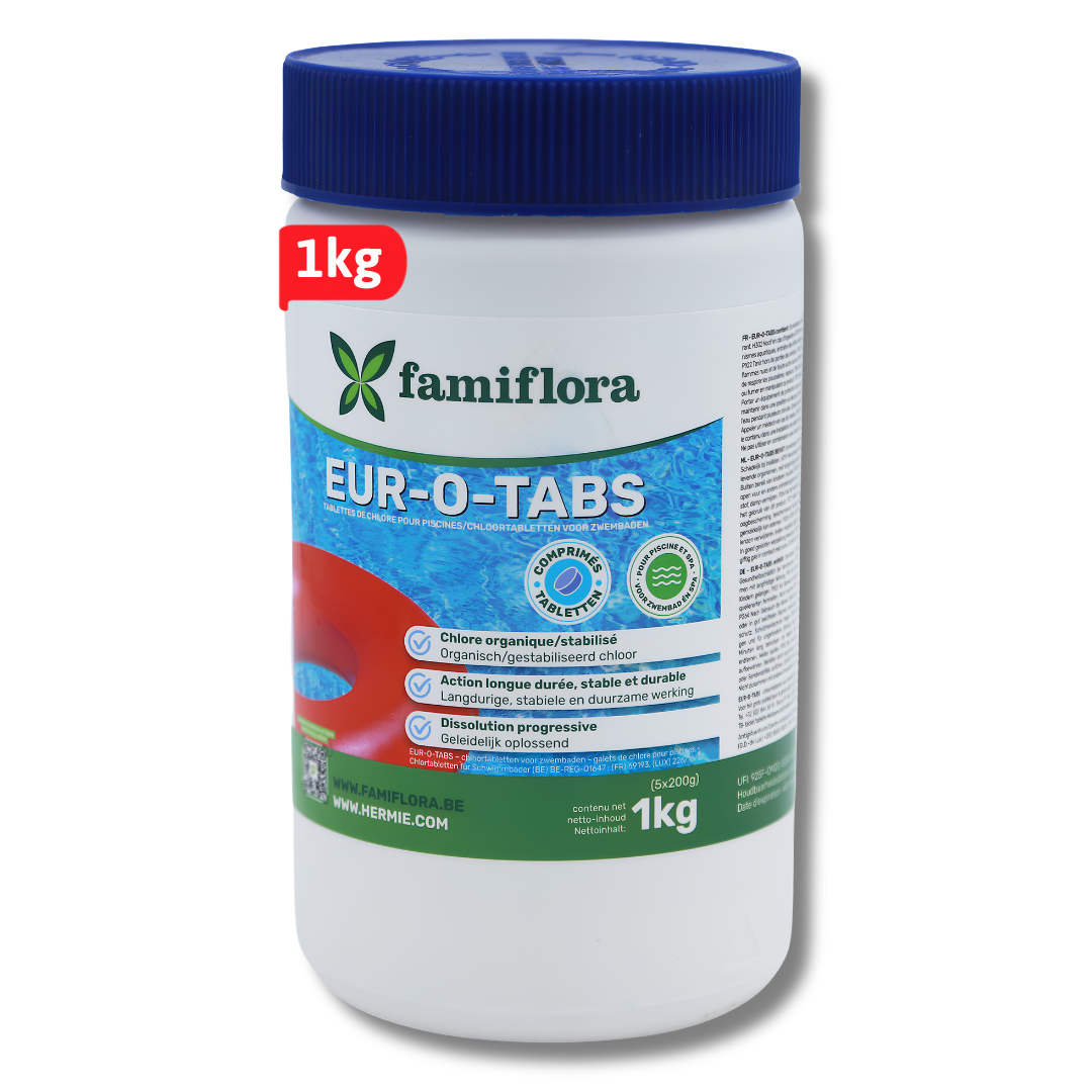 Famiflora - Eur-O-Tabs chlore organique longue durée 1kg - 200g tabs - chlore stabilisé