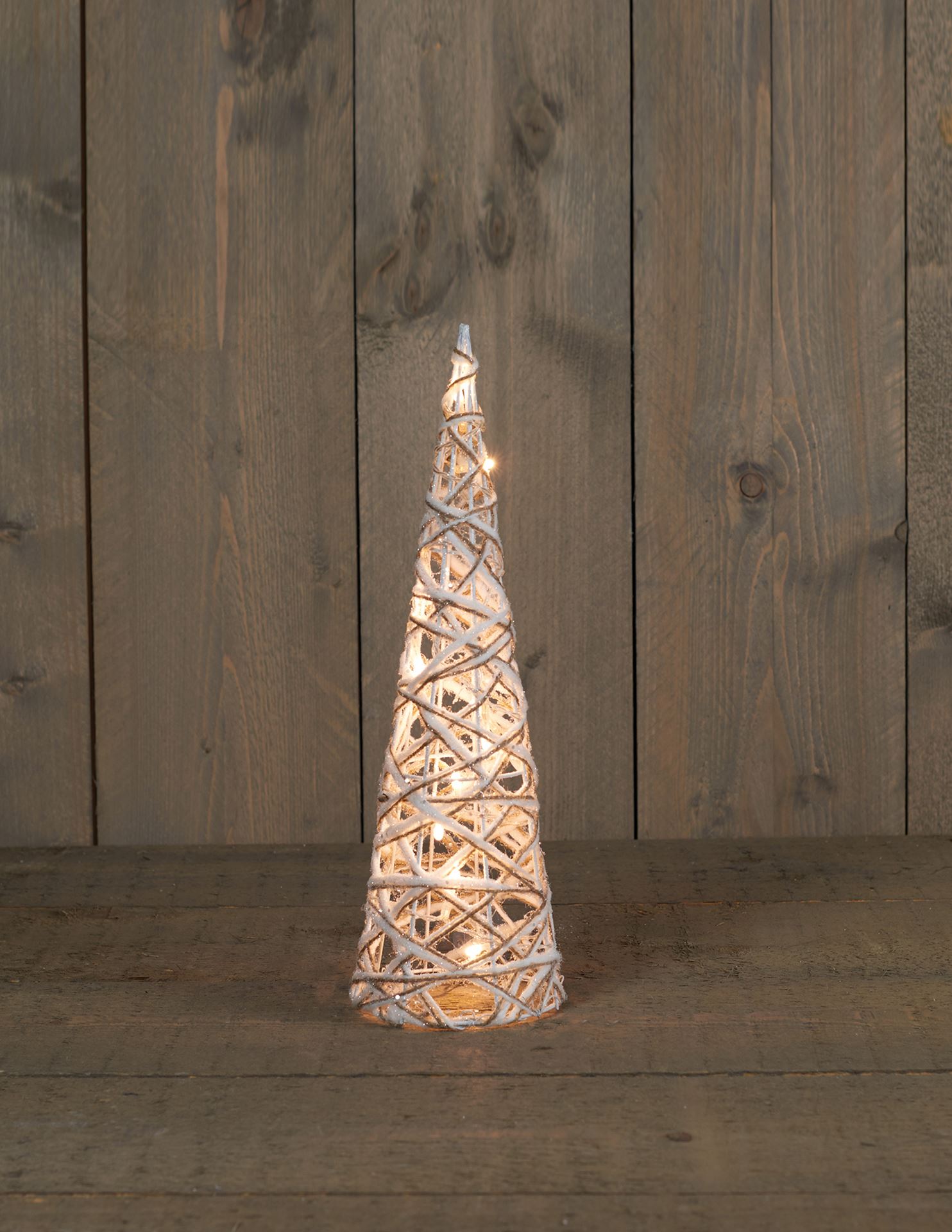 Anna's Collection - Verlichte jute kegelvormige boom met glitter - H40 cm - 10 warm witte ledlampjes