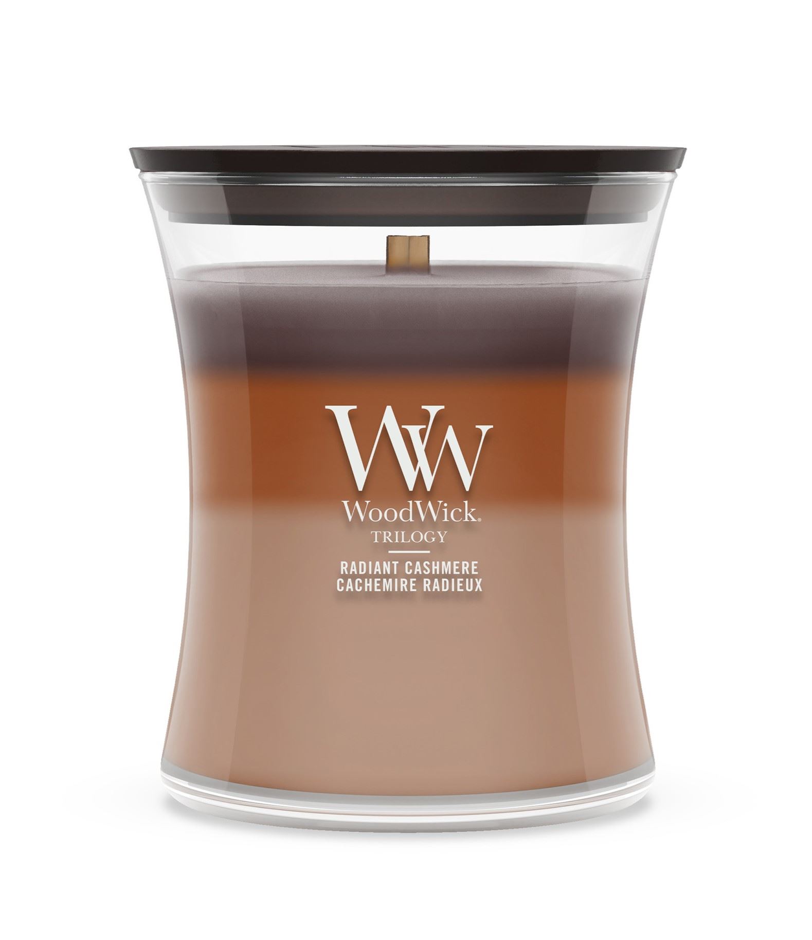 Bougie parfumée WoodWick - Medium Hourglass Trilogy - Radiant Cashmere