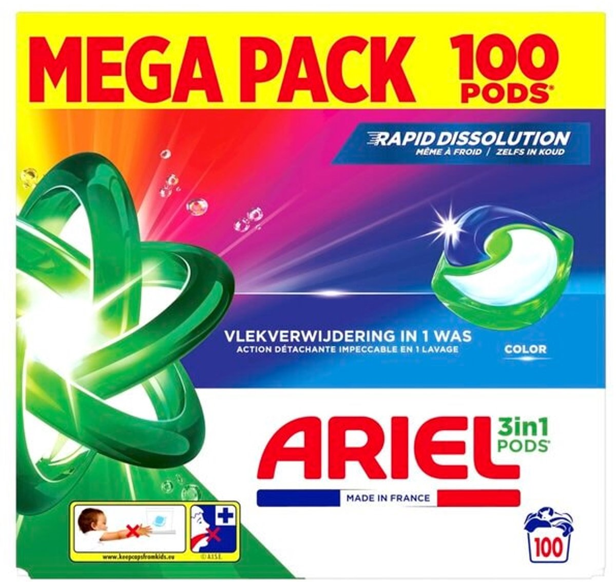 Ariel Color 3-in-1 Pods - Laundry Detergent Capsules - 100 Count