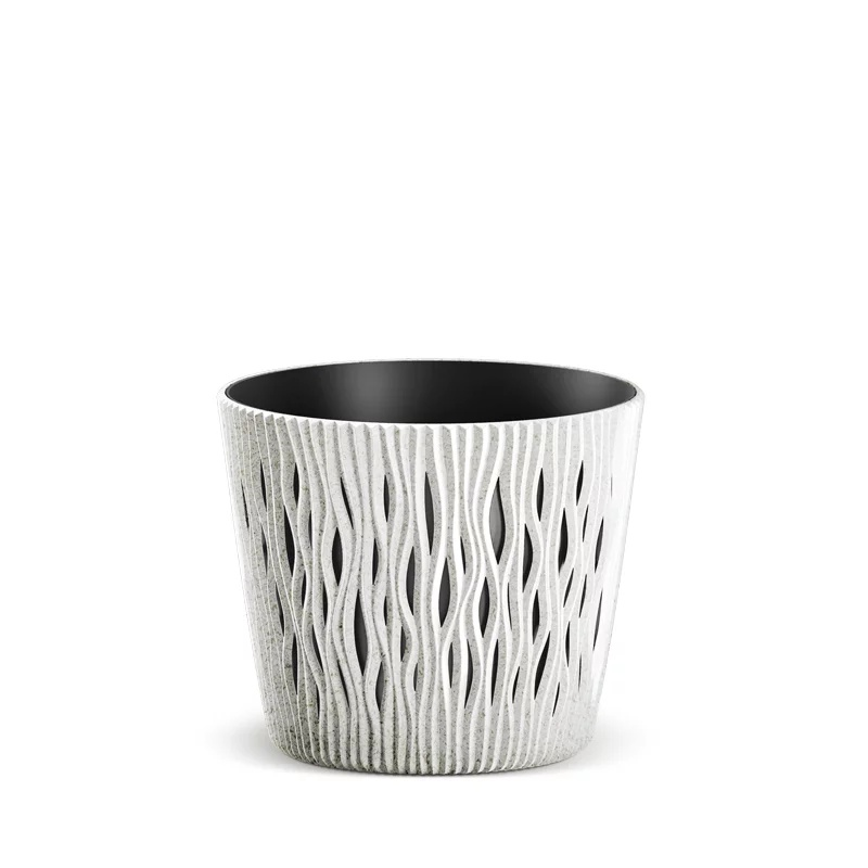 Prosperplast Sandy Round Eco Wood Bloempot - ECO Wit - Ø 13 cm - Met echt hout