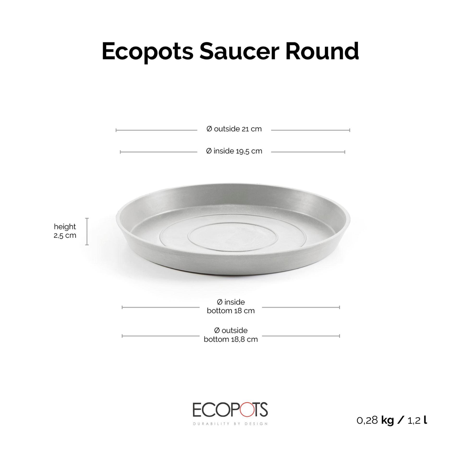 Ecopots-onderschotel-rond-white-grey-21-cm-H2-5-cm