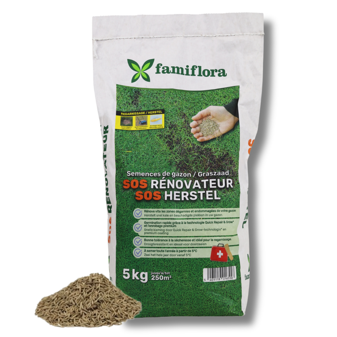 Famiflora graszaad 5kg tot 250m² - SOS herstelgazon - snel herstel kale plekken