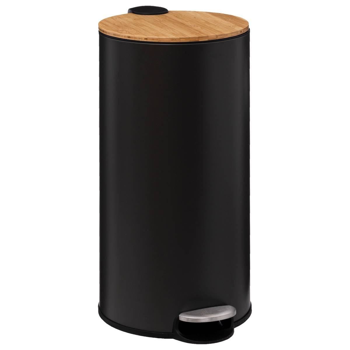 Pedaalemmer-30L-37x29x59cm-metaal-bamboe-zwart