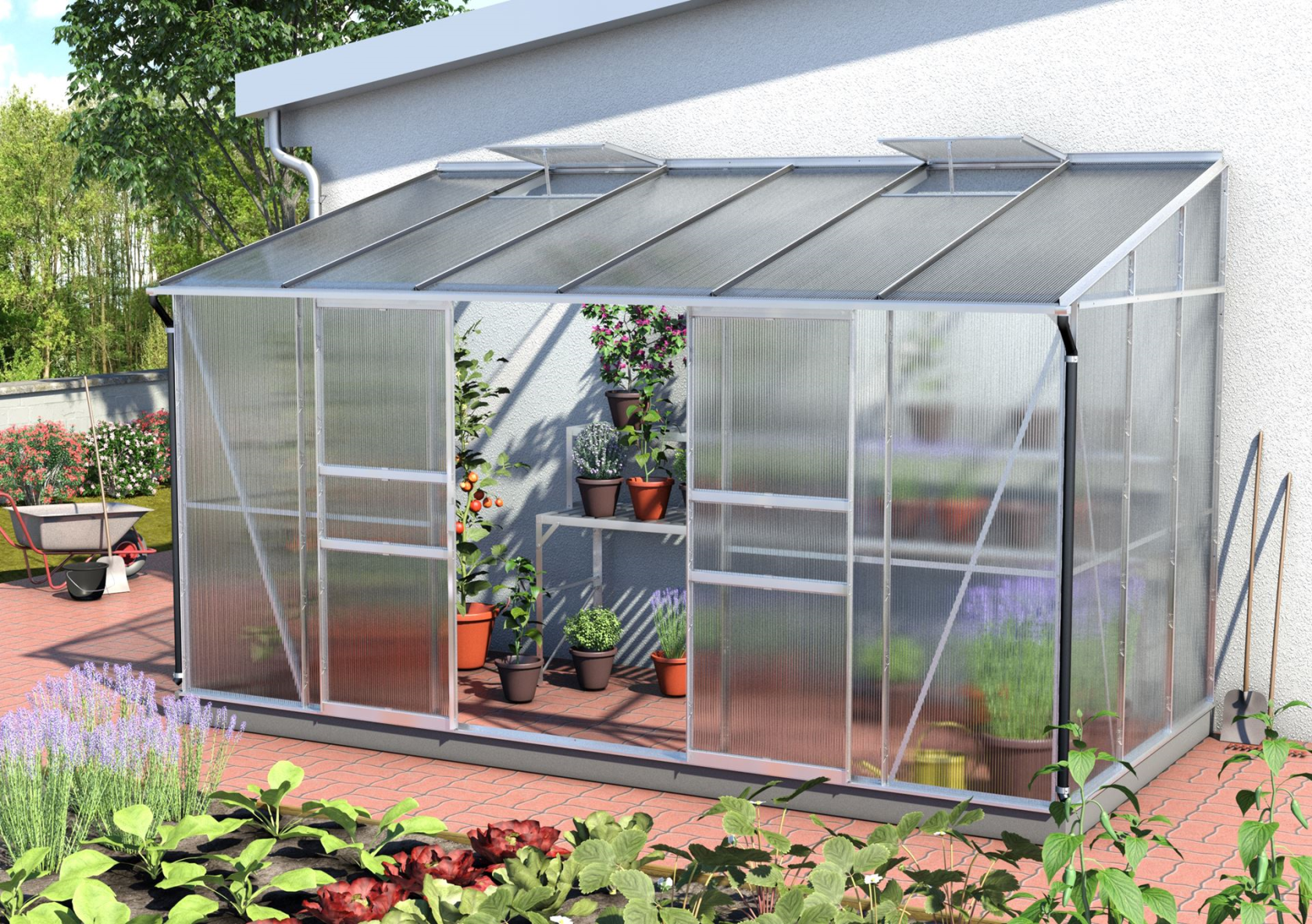 Vitavia Ida muurserre - 7,8m² - met 4 mm polycarbonaat - Aluminium