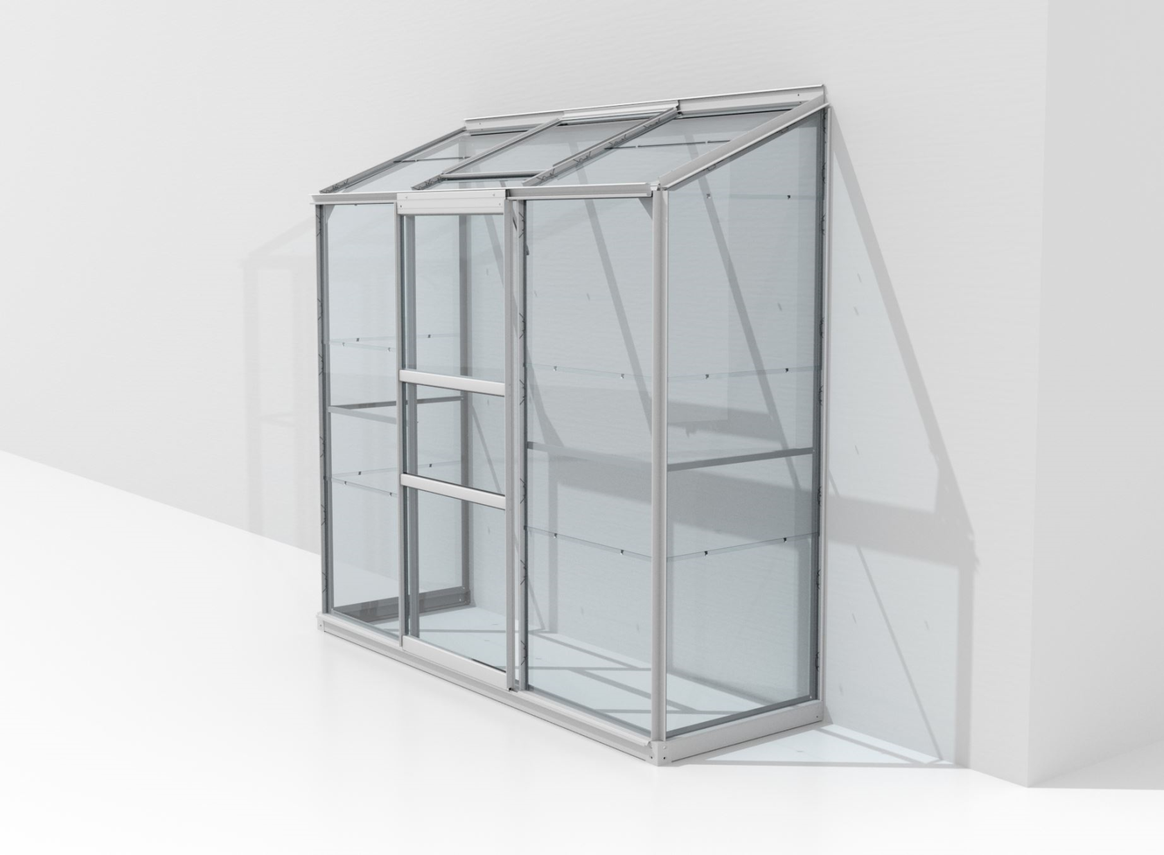 Vitavia Ida wall greenhouse 1.3m² with safety glass - Aluminum - With single sliding door (W61 cm) and foundation