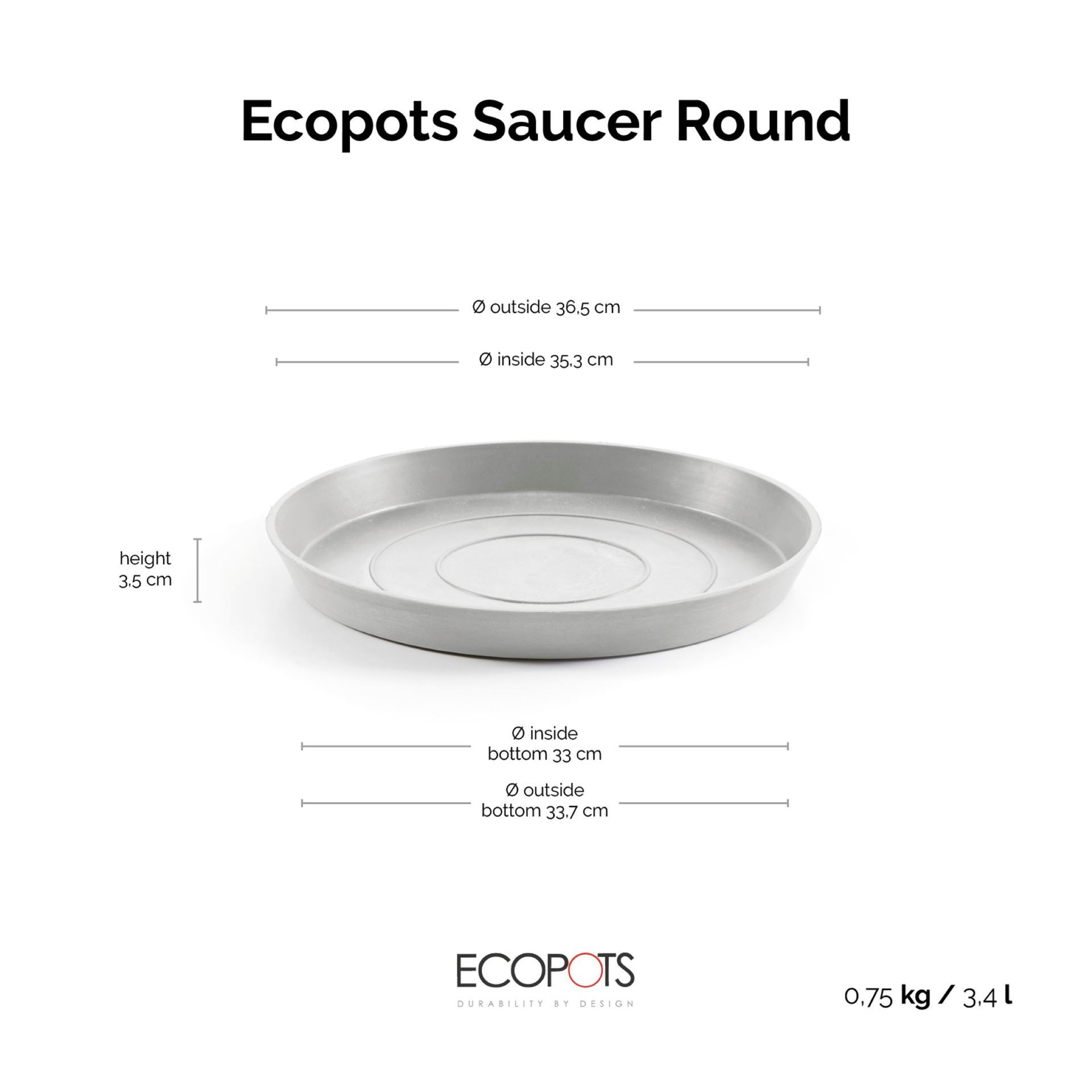 Ecopots-onderschotel-rond-white-grey-36-5-cm-H3-5-cm
