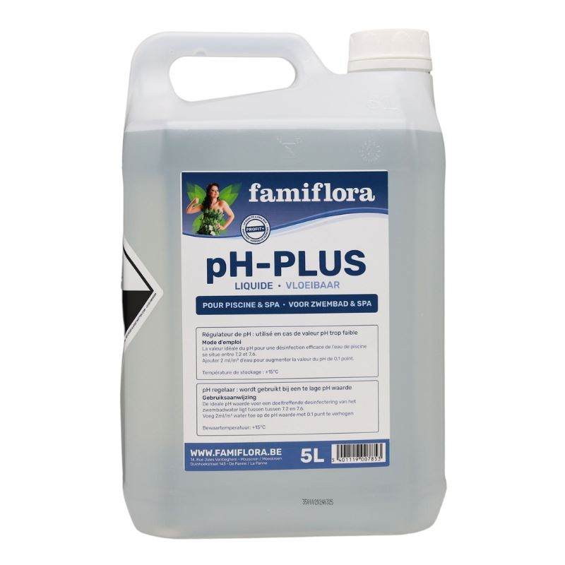 Famiflora pH-plus vloeibaar 5L - verhoogt de pH-waarde van je zwembad of spa!