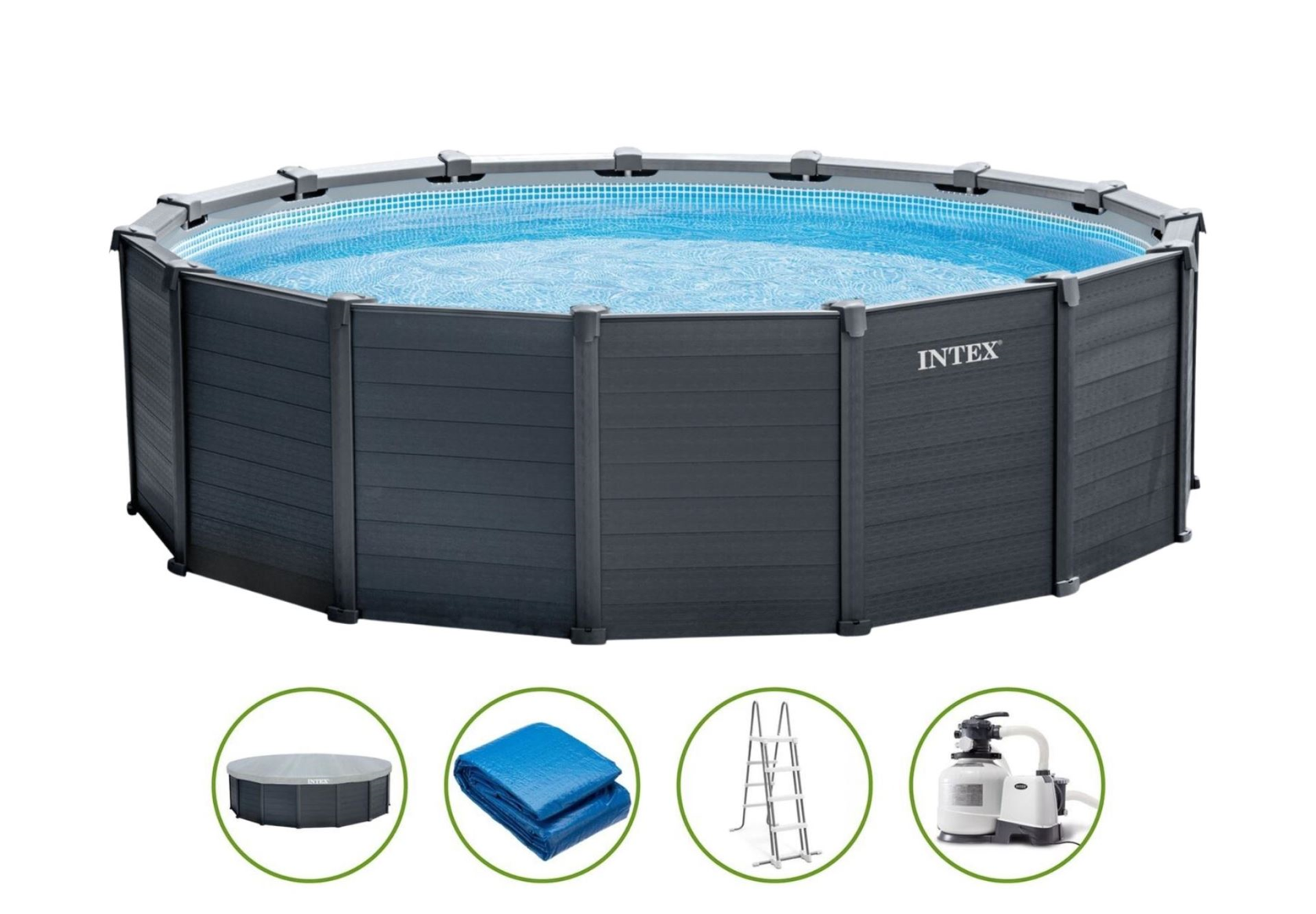 Intex Graphite Panel Set piscine hors sol - ronde - Ø478 x H124 cm