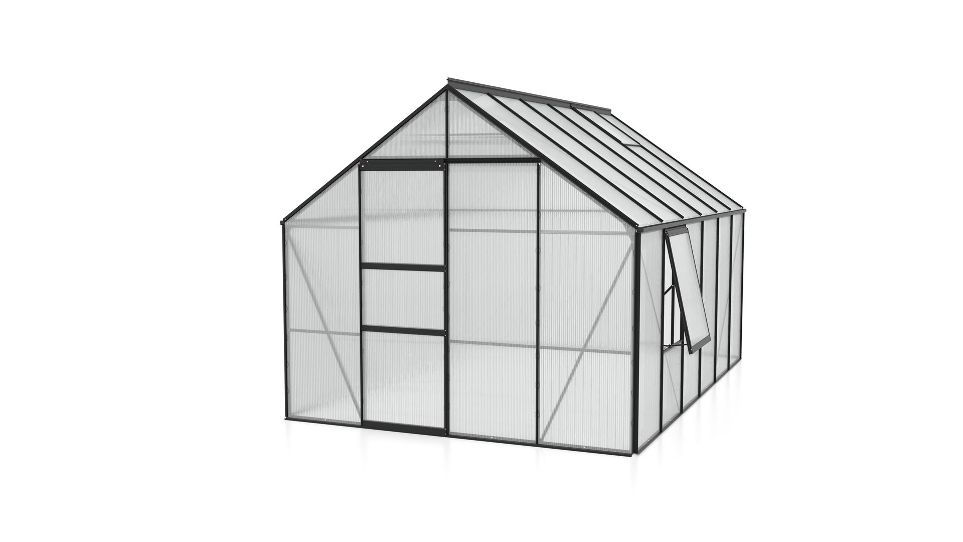 Meridian-1-9900-HKP4mm-zwart-Polycarbonaat-serre-Vrijstaand-B254-4-x-L378-8-x-H231-8-cm