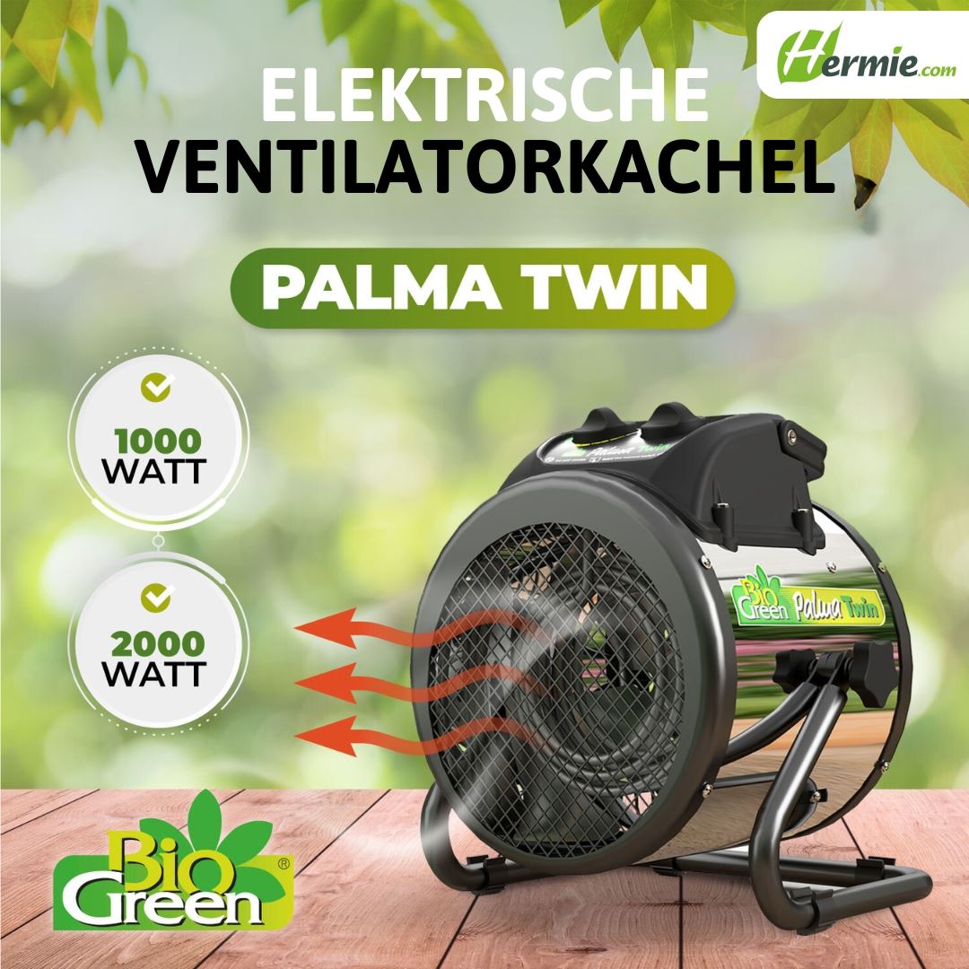 BioGreen fan heater Palma Twin with manual thermostat - for heating & air circulation in your greenhouse (up to 12m²) Elektrische-luchtverhitter-Palma-TWIN-handmatige-thermostaat-