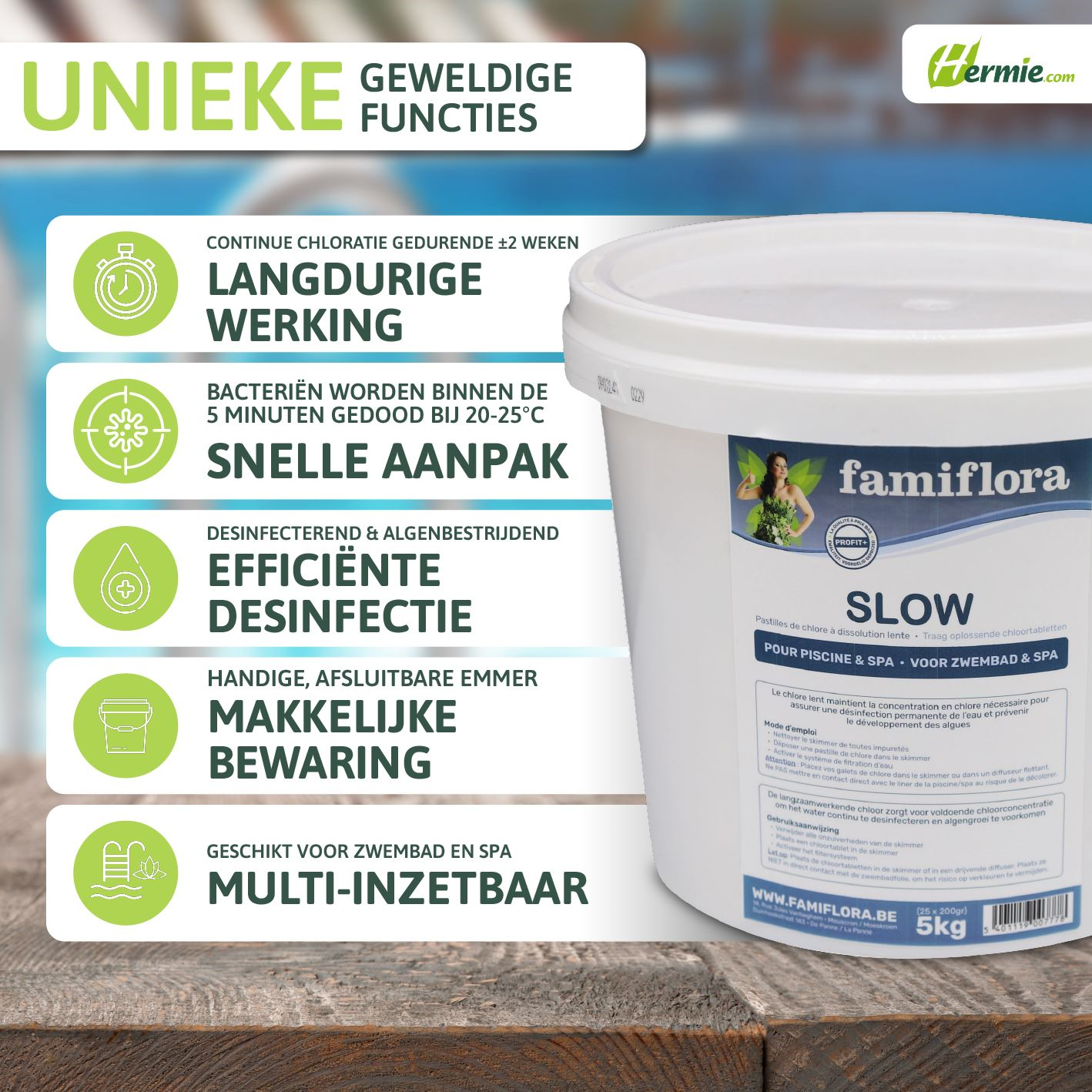 Famiflora Slow - langwerkend chloor 5kg - grote tabletten 200gr