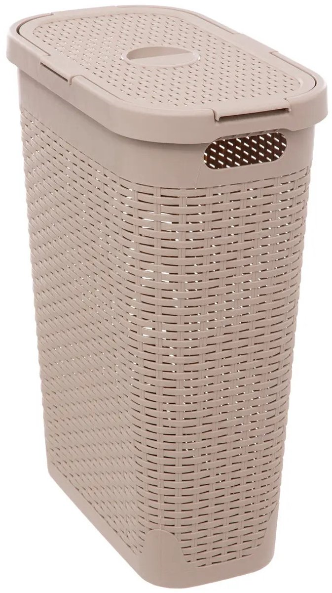5Five Narrow Laundry Basket with Lid - Beige Rattan Look - 40 L - Practical & Stylish