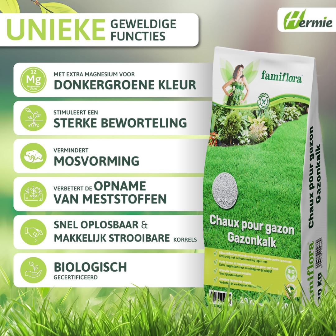 Famiflora Lawn Lime/Green Lime - 20 kg up to 400 m² - organic