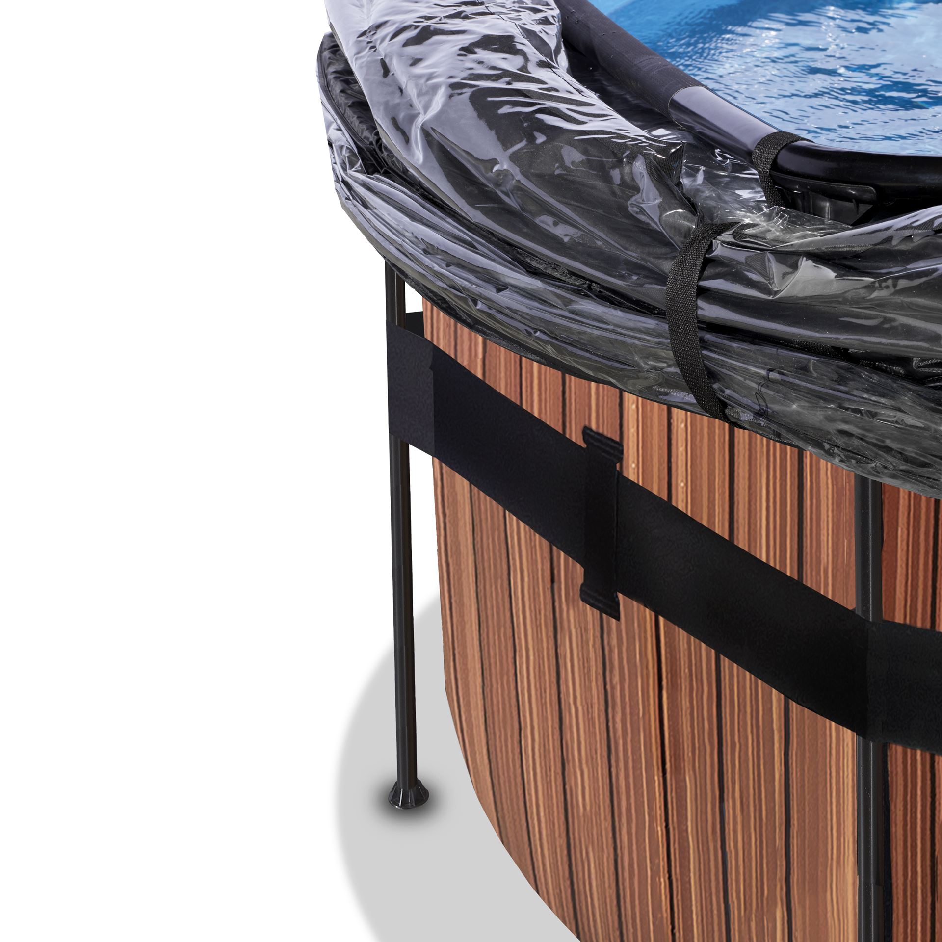 EXIT-Wood-zwembad-427x122cm-met-zandfilterpomp-en-overkapping-en-warmtepomp-bruin