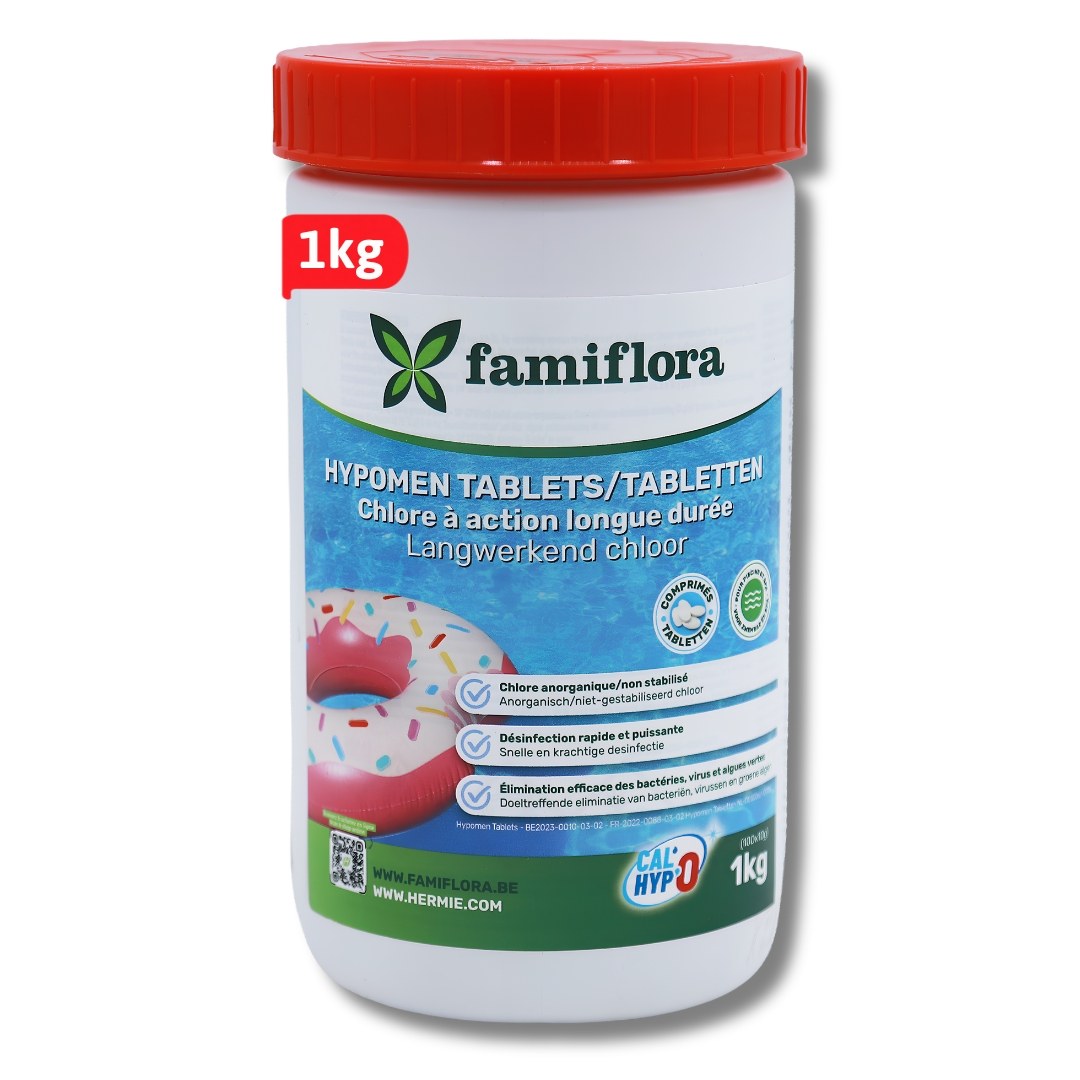 Famiflora - Hypomen chlore inorganique à action prolongée 1kg - 10g tabs (100x10g) - chlore non stabilisé