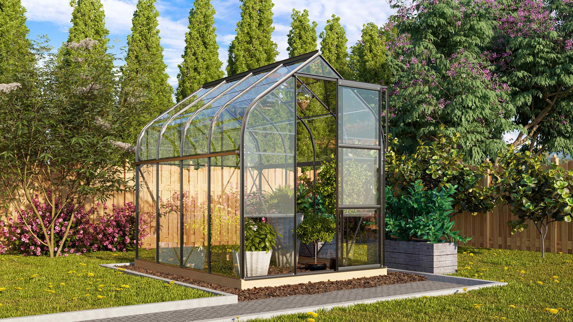 Vitavia Orion serre 5m² met veiligheidsglas - Zwart - Met enkele schuifdeur (B61 cm) en fundering