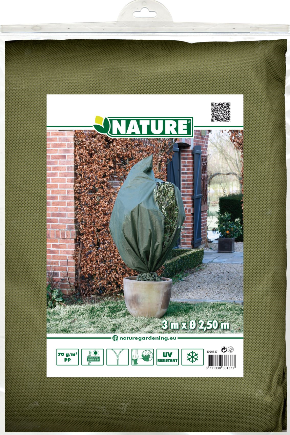 Nature vorstbeschermhoes met rits & koord - 70gr/m² - 300xØ250 cm - donkergroen