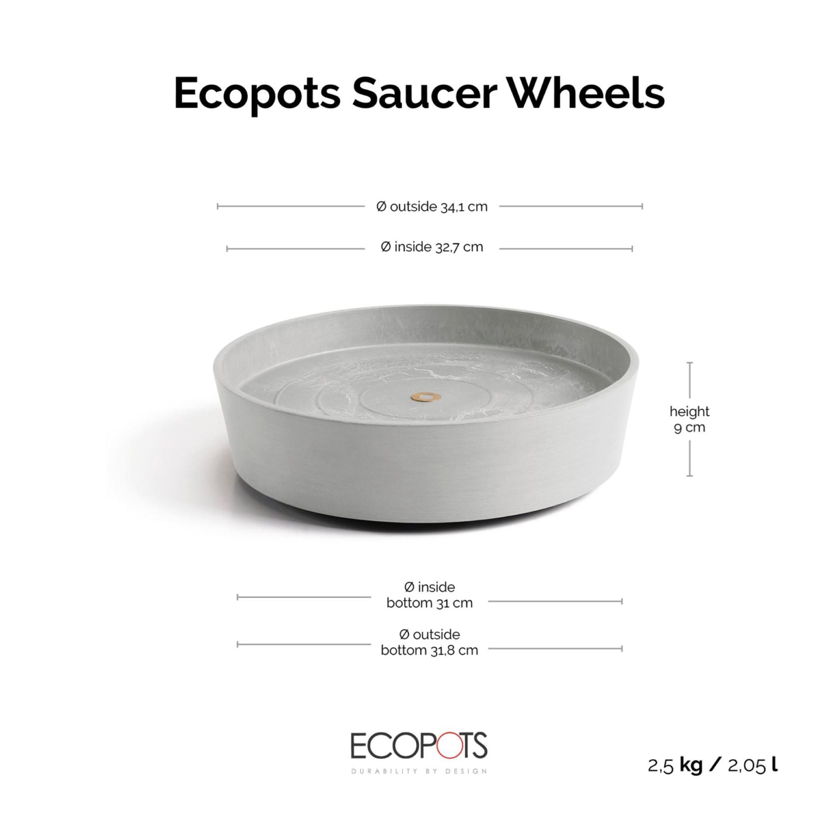 Ecopots-onderschotel-rond-met-wielen-white-grey-40-cm-H9-cm