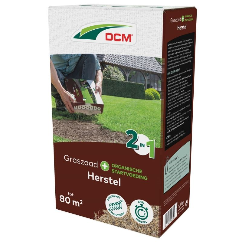 DCM graszaad 1,2kg tot 80m² - 2-in-1 Herstel Plus incl. organische startvoeding - kale plekken herstellen