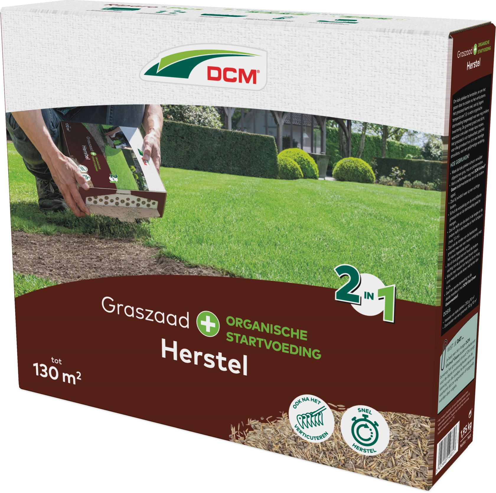 DCM graszaad 1,95kg tot 130m² - 2-in-1 Herstel Plus incl. organische startvoeding - kale plekken herstellen
