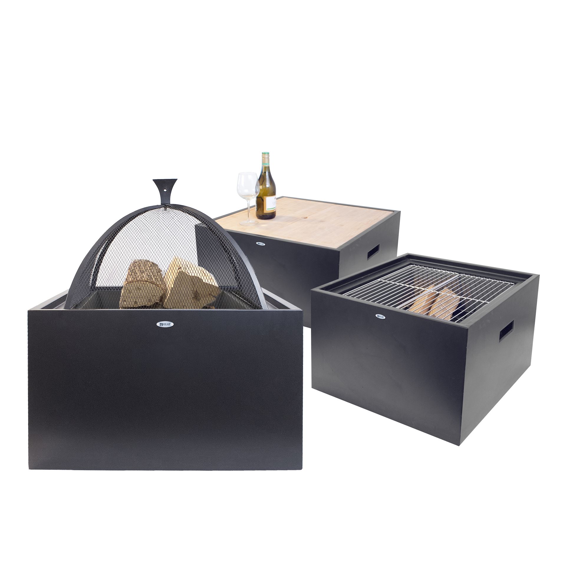 HEAT 3-in-1 vuurschaal - Kan ook als barbecue en loungetafel gebruikt worden - 61 x 61 x H67 cm